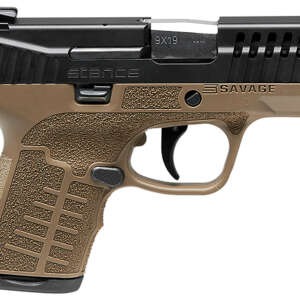 Savage Arms 67007 Stance  9mm Luger 8+1 3.20" Stainless Steel Barrel, Black Nitride Ported/Serrated Steel Slide, Flat Dark Earth Polymer Frame, Interchangeable Backstrap Grip, Ambidextrous
