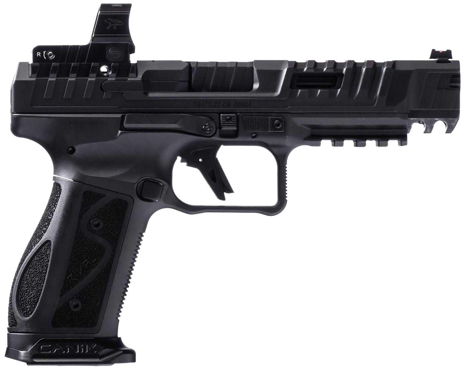 Canik HG7607N SFx Rival-S Full Size Frame 9mm Luger 18+1, 5" Black Steel Barrel, Dark Side Optic Ready/Serrated w/Ports Steel Slide, Steel Frame w/Picatinny Rail, MeCanik MO2 Red Dot, Ambidextrous