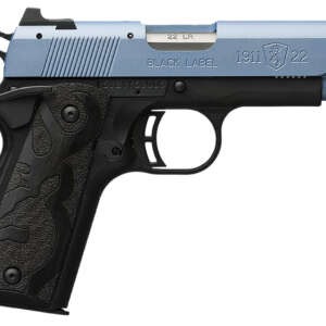 Browning 051898490 1911 Black Label Compact Frame 22 LR 10+1, 3.63" Matte Stainless Steel Barrel, Polar Blue Cerakote Serrated Slide, Matte Black Polymer Frame w/Beavertail, Black Laminate Wood Grip