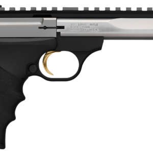 Browning 051507490 Buck Mark Contour 22 LR 10+1, 5.50" Polished Flats Contoured Barrel, Matte Stainless Serrated w/Picatinny Rail Slide, Matte Black Anodized Frame, Black URX Grip, Ambidextrous