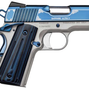 Kimber Mfg, Inc 3200273 Ultra II  9mm Luger 8+1 3" Stainless Match Grade Barrel, Engraved Sapphire Blue PVD Serrated Stainless Steel Slide, Satin Silver Aluminum Frame w/Beavertail, G10 Grip