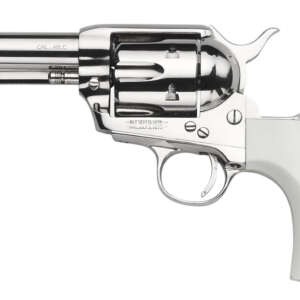 Taylors & Company 200111 1873 Flat Top Pietta 9mm Luger 6 Shot 3.50" Nickel Round Barrel, Cylinder & Steel Frame, PVC White Flat Birdshead Grip, Exposed Hammer