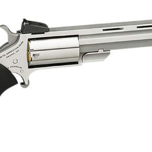 North American Arms MMTL Mini-Master *CA Compliant 22 LR 5 Shot 4" Stainless Steel Vent Rib Barrel, Stainless Steel Frame, Stainless Cylinder, Black Finger Grooved Rubber Grip, Exposed Hammer