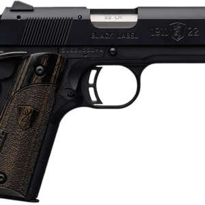 Browning 051815490 1911 Black Label Compact 22 LR 10+1 3.63" Stainless Steel Barrel, Matte Black Serrated Slide & Polymer Frame w/Beavertail, Black Laminate Stippled Grip