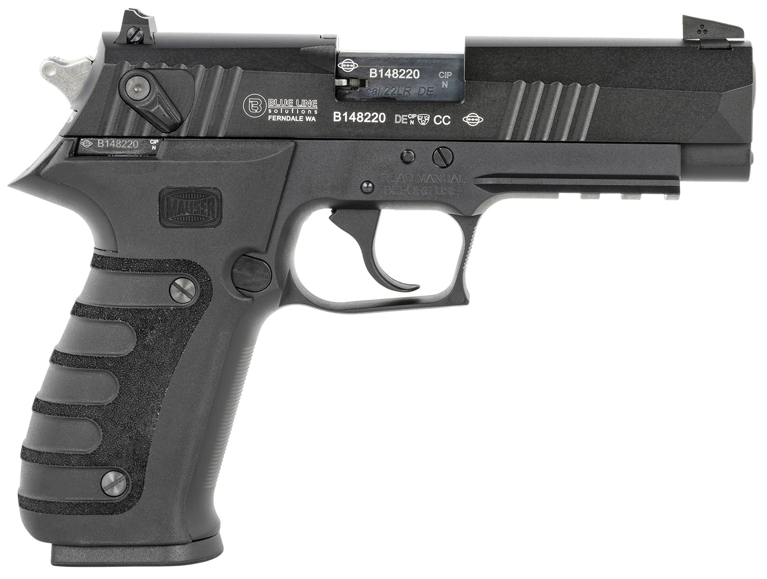 Mauser Rimfire 4010101 M20 22 LR 10+1 4" Black Steel Barrel, Black Serrated Slide, Black Aluminum Frame w/Picatinny Rail, Black Molded Grip, Ambidextrous