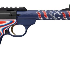 Browning 051615490 Buck Mark Freedom 250 SR 22 LR 10+1 5.90" Waving Flag Threaded Barrel, Blue Anodized Serrated w/Picatinny Rail  Aluminum Receiver, Red/White/Blue G10 Grip