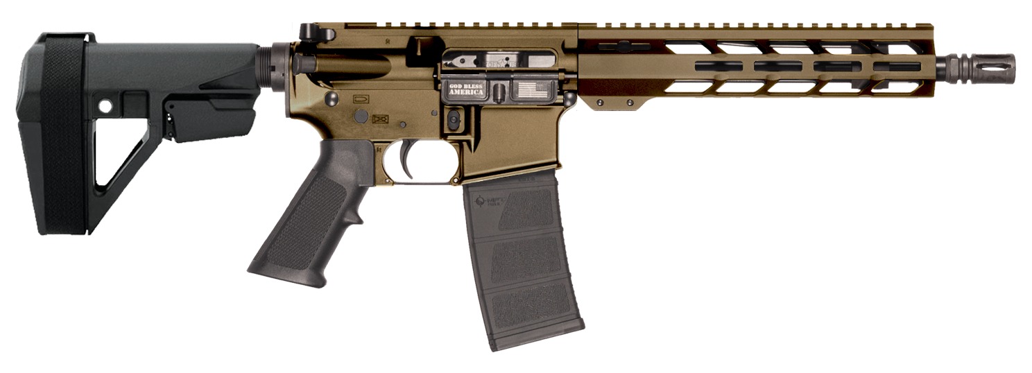 Patriot Ordnance Factory 02540 P-15 Sports South Exclusive 5.56 NATO 30+1 10.50" Black Threaded Barrel, Burnt Bronze Cerakote Aluminum Receiver w/Picatinny Rail, M-LOK Handguard, Black Polymer SB Tac