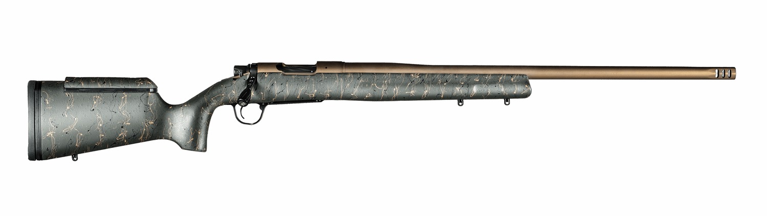 Christensen Arms 8010201700 Mesa Long Range 300 PRC 3+1 26" Threaded Barrel, Burnt Bronze Cerakote, Green with Black/Tan Webbing Stock