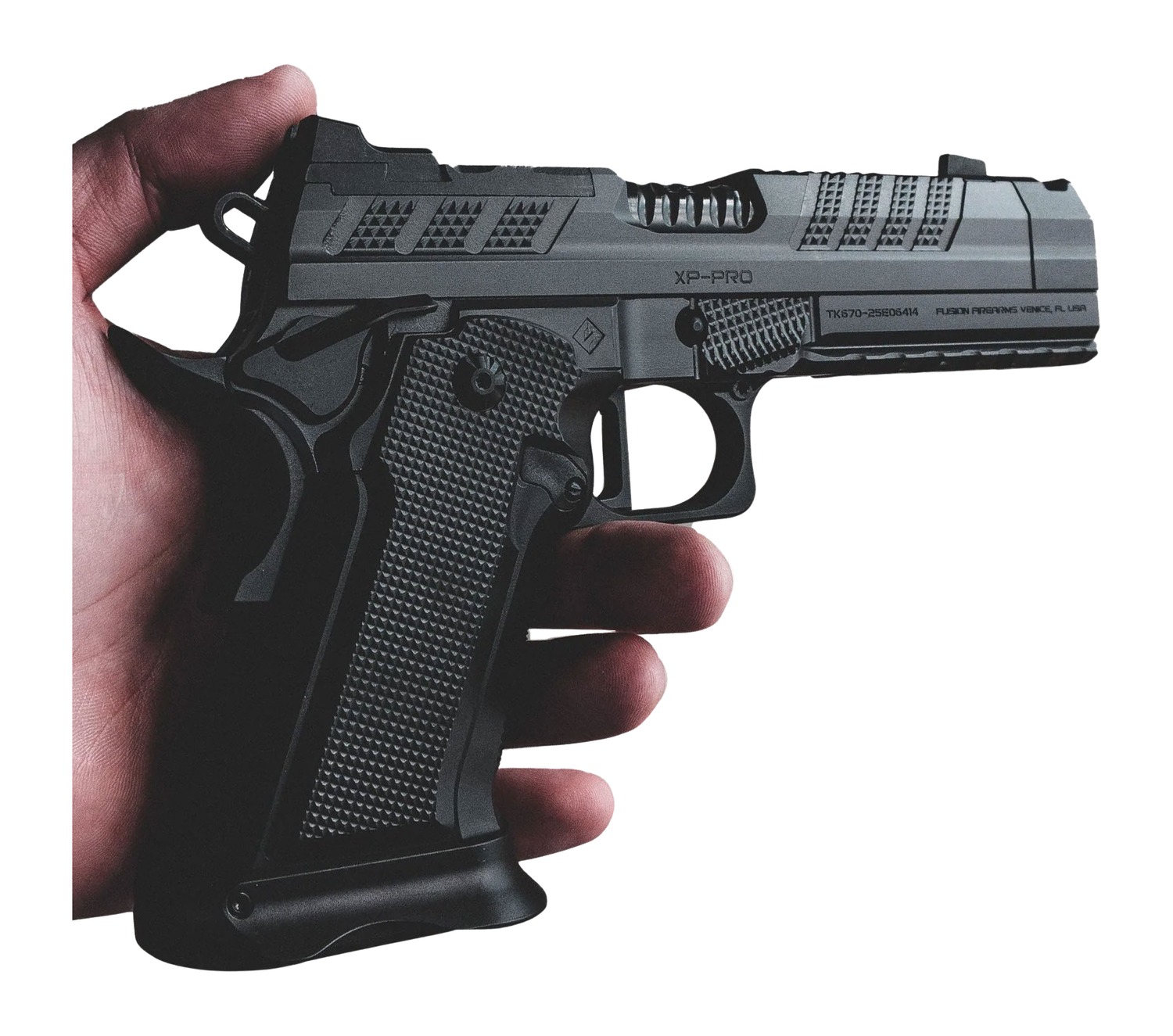 Fusion Firearms XP-COMP-9-BLK-TR XP Comp 9mm Luger 17+1 4.60" Black Tennifer Compensated Barrel, Tennifer QPQ Steel Integrated Compensator/Optic Ready Slide & Frame w/Beavertail & Picatinny Rail, Blac