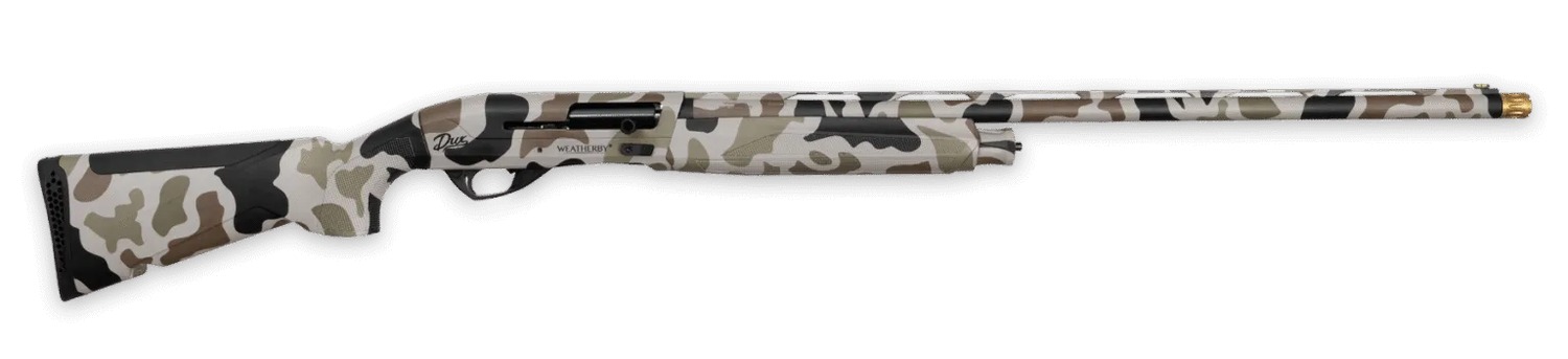 Weatherby EX22028PGM Semi-Auto 3" 2+1 28" DUX Camo Vent Rib Barrel DUX Camo Steel Receiver Drilled & Tapped Receiver Fixed Hydrodipped DUX Camo Synthetic Stock